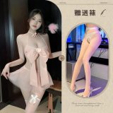 Pink and white open-crotch socks