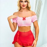 Pink top + bright red pants