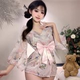 Pink [inner layer + outer robe + belt] + white lace stockings