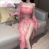 Pink (tube top + skirt + thong + outer cardigan)