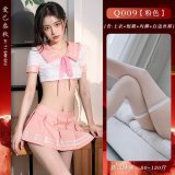 Pink suit + white-trimmed stockings