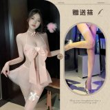 Pink and white fishnet stockings