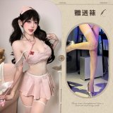 Pink and white fishnet stockings
