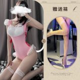 Pink and white fishnet stockings