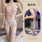 Pink and white fishnet stockings