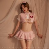 Pink and white fishnet stockings
