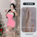 Pink suit + white fishnet stockings