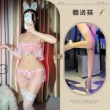 Pink and white fishnet stockings