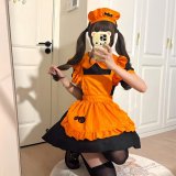 Pumpkin-themed outfit set (skirt + apron + headdress included)