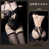 Pure and Desire Lace Bodysuit - Black + Black Lace Stockings