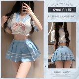 6977890236397◆Pure Love School Beauty◆ White + Blue [Bow Tie + Short Top + Short Skirt + T-shirt]