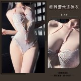 Pure and alluring lace bodysuit - white + white-trimmed stockings