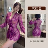 Purple [Bathrobe + T-shirt + Belt]