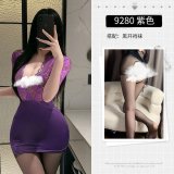 Purple and black open-crotch stockings