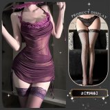 Purple suit + black fishnet stockings