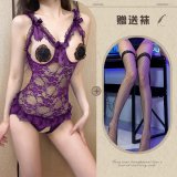 Purple and black fishnet stockings