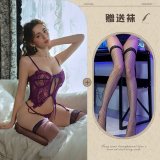 Purple and black fishnet stockings