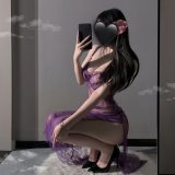 Purple and black fishnet stockings