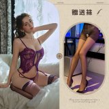 Purple and black open-crotch socks