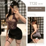 Purple + Black (Bodycon Skirt + Pendant + Thong)