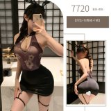 Purple + Black (Bodycon Skirt + Pendant + Thong)