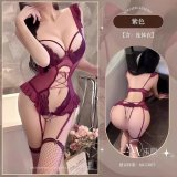 Purple battle robe + purple fishnet stockings