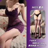 Purple lace slip dress + stockings