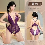 Purple bodysuit + black fishnet stockings
