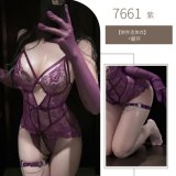 Purple bodysuit + leg rings + gloves