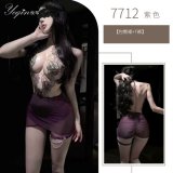 Purple bodycon skirt + leg ring + purple lace stockings