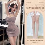 Purple (ruched pencil skirt + thong + bow-tie stockings)
