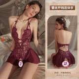 Purple [Single-piece open-crotch bodysuit] + 7004 purple stockings