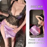 Purple top + skirt + thong + matching stockings