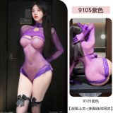 Purple [Thong top + strapless bodysuit + matching stockings]