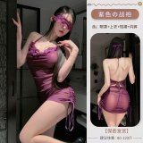 Purple and white fishnet stockings