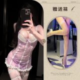Light purple and white fishnet stockings