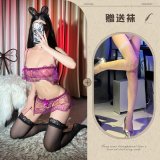 Purple and white fishnet stockings