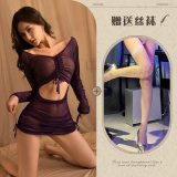 Purple and white fishnet stockings