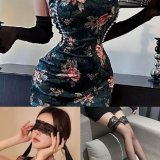 Cheongsam + Black Stockings + Eye Mask + Gloves