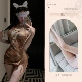Cheongsam + white open-crotch stockings + eye mask