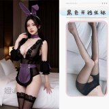Cute bunny five-piece set + black open-crotch stockings