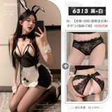 Bunny-eared maid (stockings included) + lace bell-patterned panties (black)