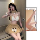 Plush bunny girl + white fishnet stockings