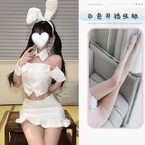 Cute bunny outfit + white open-crotch stockings