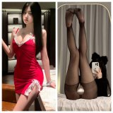 Burgundy + Black Open Crotch Stockings