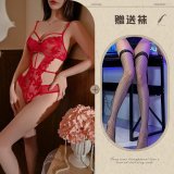 Red and black fishnet stockings