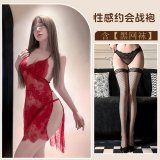 Red and black fishnet stockings