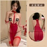 Red and black open-crotch socks