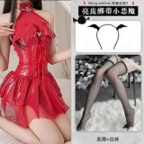 Red jumpsuit + free choker + free thong + free socks + free headpiece