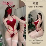 Red bodysuit + size 5 white fishnet stockings